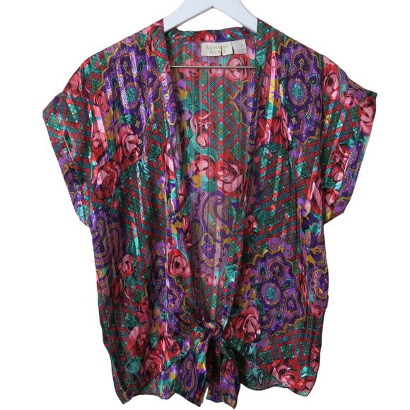 Victoria's Secret Gold Label Mixed Pattern Kimono Front Bottom Tie - Women's O/S - Picture 1 of 7